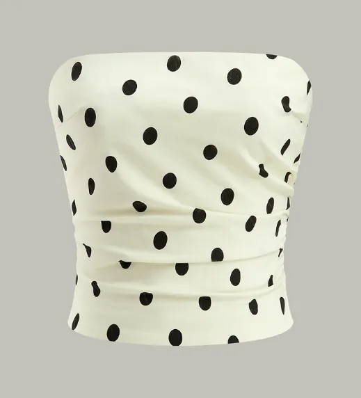 Polka Dot Ruched Strapless Top